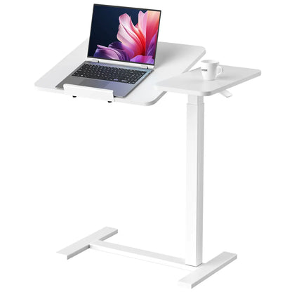Modern L-Shaped Bedside Table with Wheels – Adjustable Height Mobile Laptop Workstation for Home & Bedroom