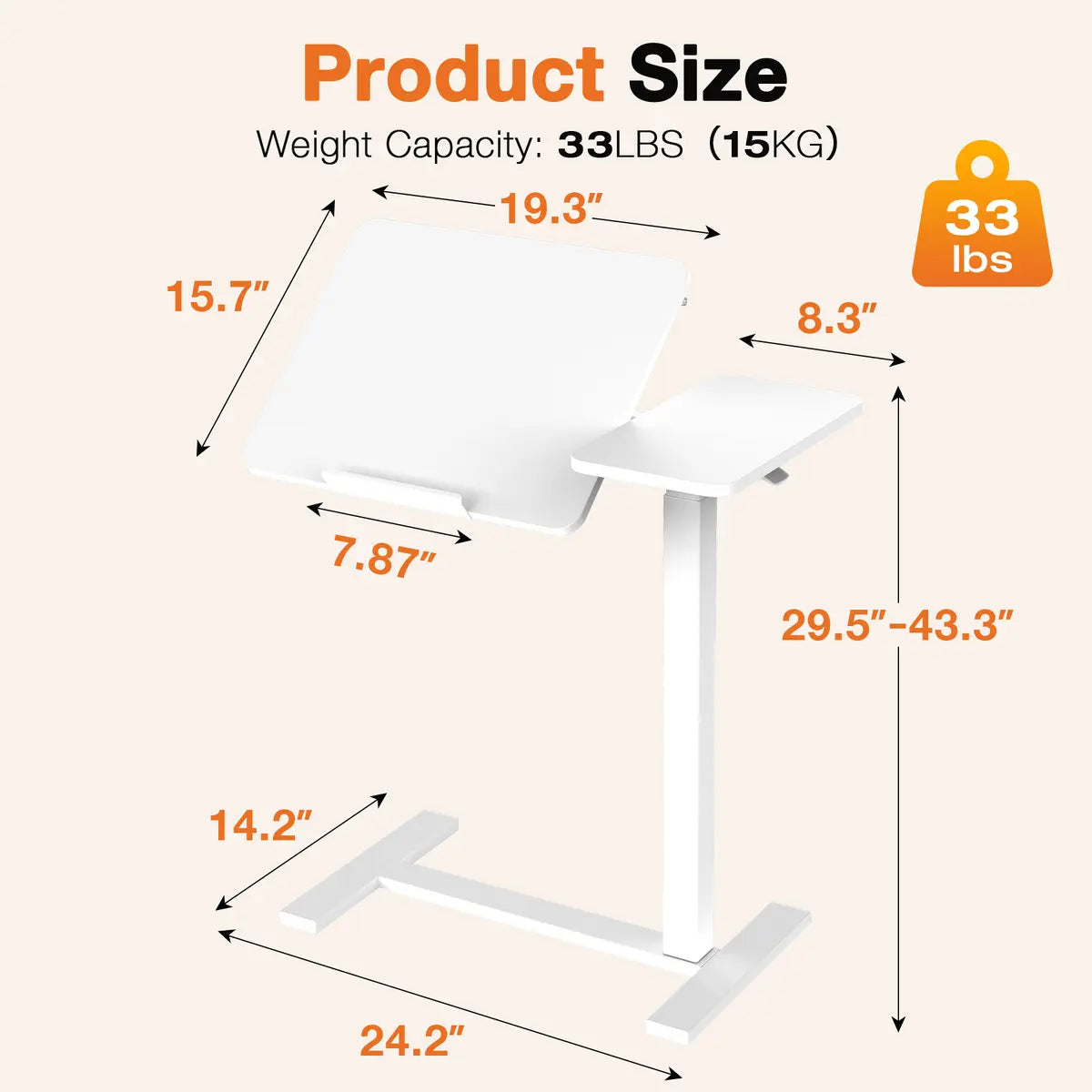 Modern L-Shaped Bedside Table with Wheels – Adjustable Height Mobile Laptop Workstation for Home & Bedroom