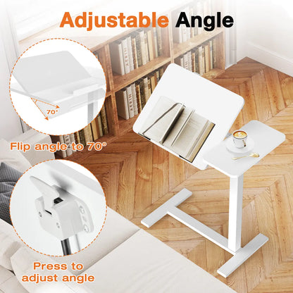 Modern L-Shaped Bedside Table with Wheels – Adjustable Height Mobile Laptop Workstation for Home & Bedroom
